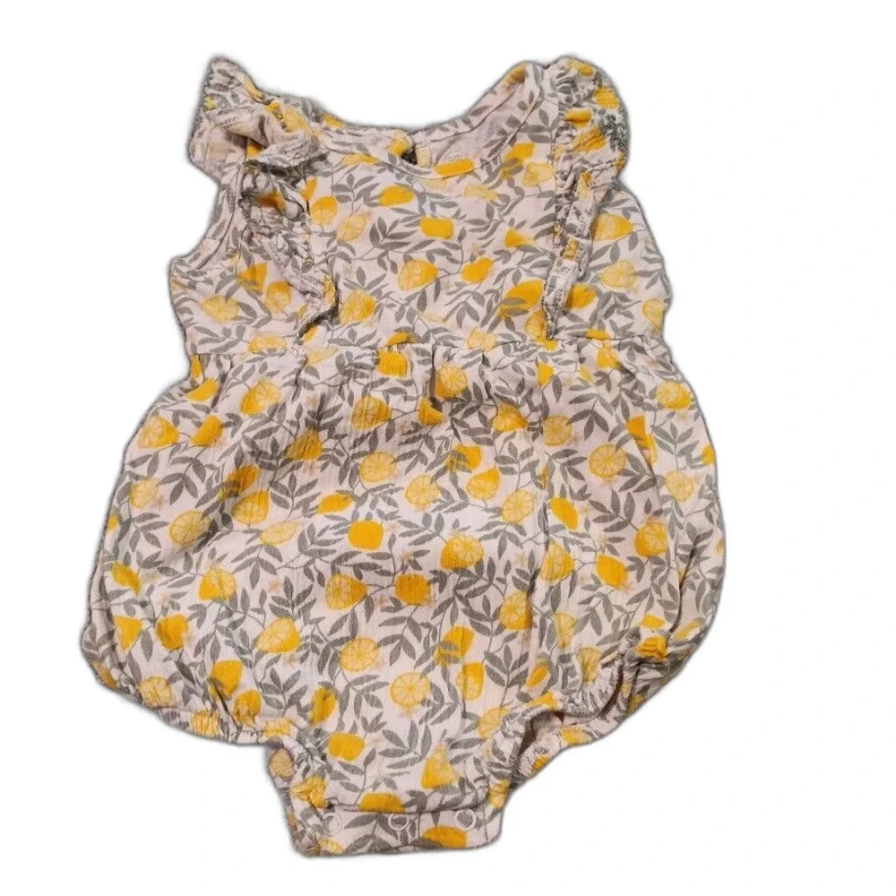 WONDER NATION 24 Months Fruit LEMON Flower Ruffle ROMPER Snaps